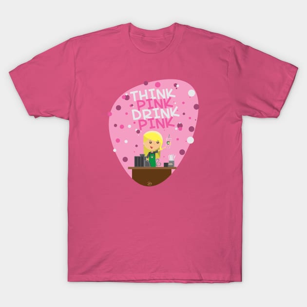 Think Pink Drink Pink T-Shirt by dhartist